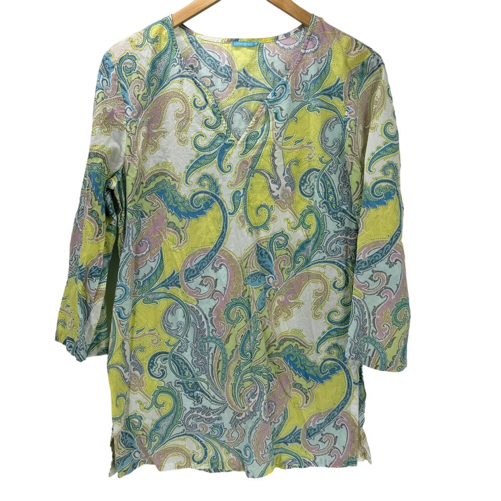 J McLaughlin‎ Tunic Womens 12 Paisley V-Neck Pullover 3/4 Sleeve Cotton Coastal